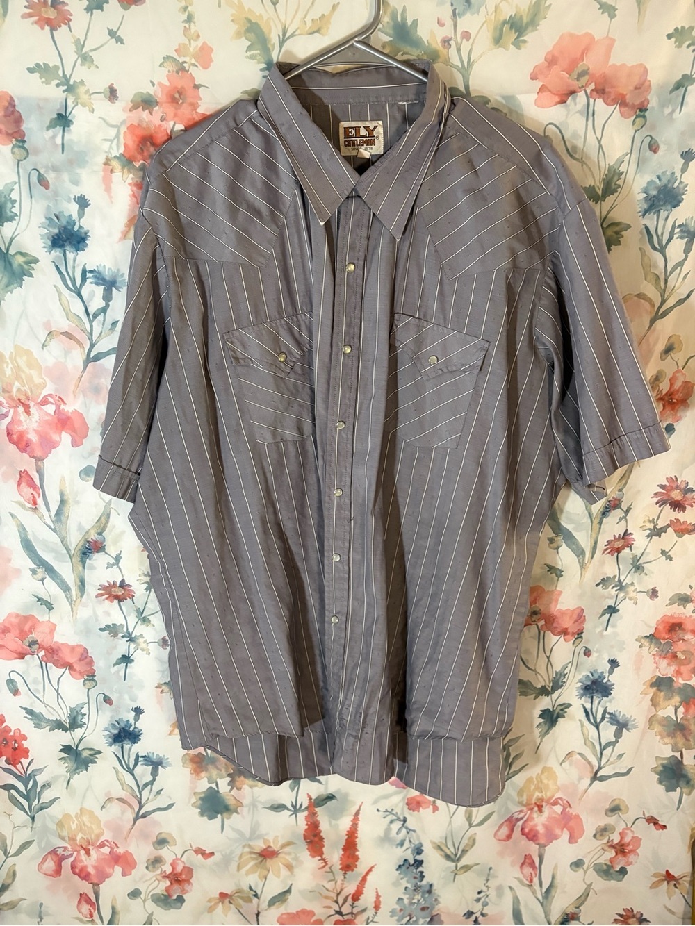 Vintage ELY Cattleman Men’s Short-Sleeve Gray Striped Western Shirt